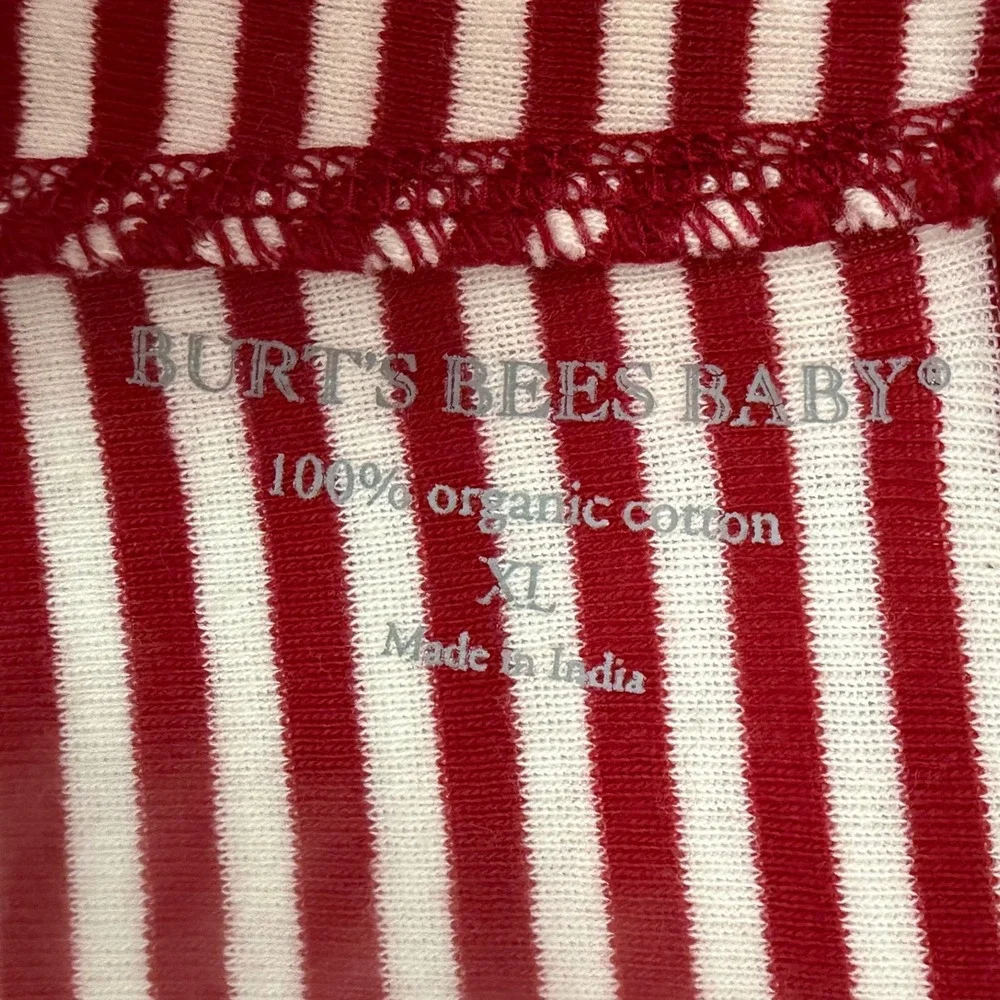Burts Bees Organic Cotton Striped Union Suit Pajamas Womens Size XL Red White